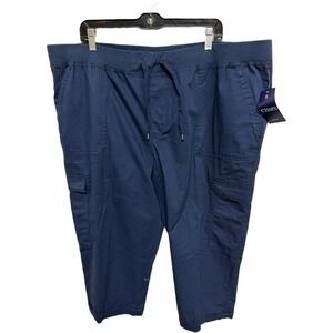 Chaps Pullon Cropped Cargo Navy Blue Pants Plus Size 2X NWT Casual Active